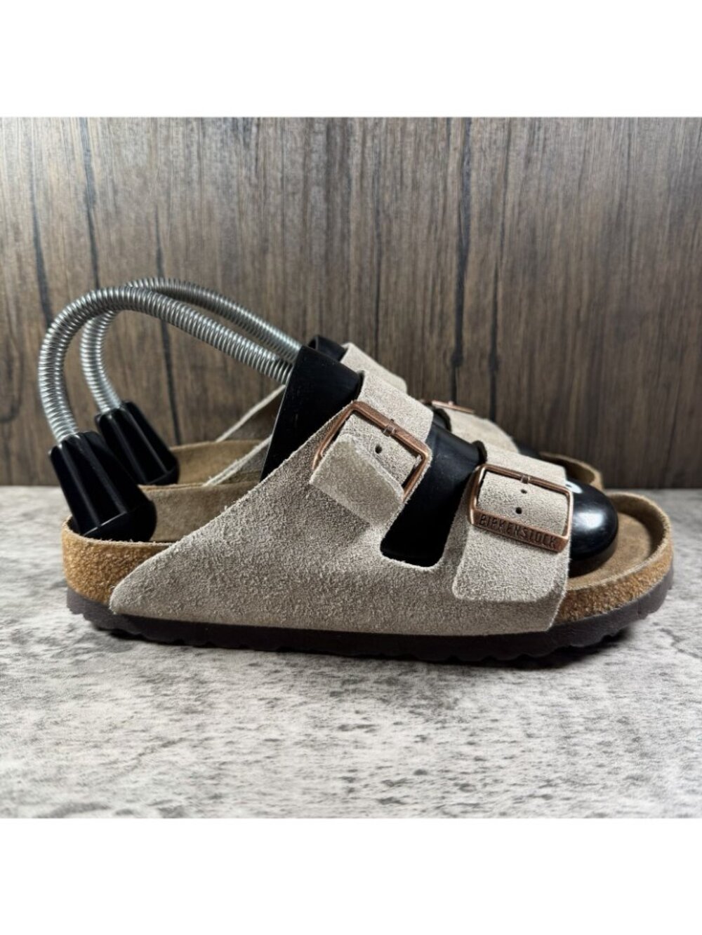 Womens Birkenstock Arizona Soft Footbed gray Suede Slides Sandals Sz EU 37 US 6 - Picture 4 of 10